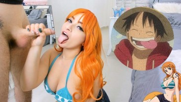 Nami and Luffy One Piece - HOT Blowjob and Tits Fuck - Cum on Mouth