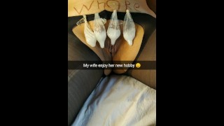 My wife lies after hard gangbang surround with used condoms full of cum! [Cuckold. Snapchat]