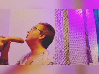 Nonbinary Submissive Chokes On Daddy's Big Cock And Begs For His Come (Realistic Dildo Blowjob)