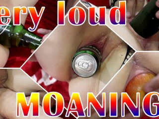 Compilation of loud moaning and huge object insertion fuck