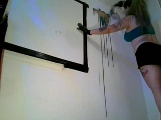 SFW Time Lapse Video Painting My WebcamWall in Bra & Booty Shorts Acrylic Silicone Pour PaintPt.1
