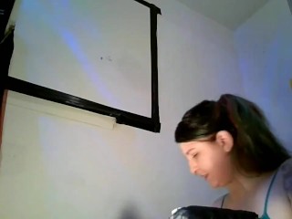 SFW Time lapse video painting my webcam wall in bra & Booty shorts acrylic_silicone pour paint pt.1