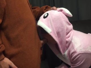 Bunny Onesie Gagging On Cock Tied Up On Couch