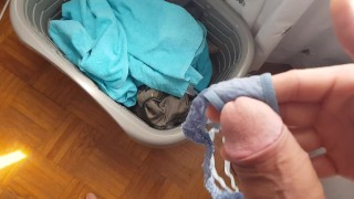 Cum in sis dirty panties from laundry in her room
