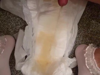 Sissy piss open diaper pee makes my cock...