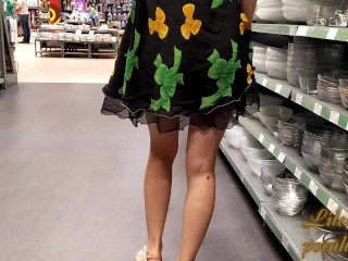 Wife risky_flashing in public store, no panties, inmini dress and many witnesses