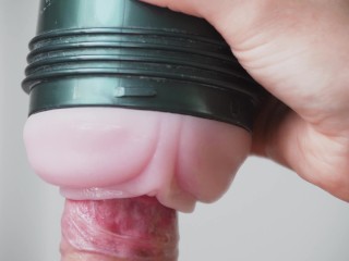 Extreme close up_of cock in slow_motion with Fleshlight and finished by cumshot