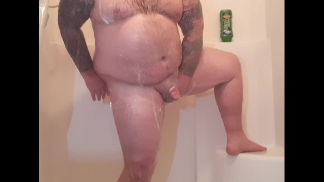 Beefy Fat Cock - Beefy Chubby Bear Soaps up Beautiful Cock and has Moaning Orgasm -  Pornhub.com