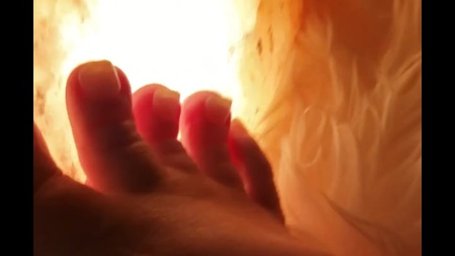 Sexy Barbie Feet stroking fur and glowing salt lamp