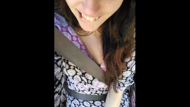 Public Car play Makes Me Excited! Hairy Pussy Thick Thighs Slut in Passenger Seat Flashes Upskirt 35