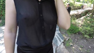 I Walk Through The Park Without Bra Jerk Off Guy In Car Turning Him On But Only Let Him Cum On Me In The Evening