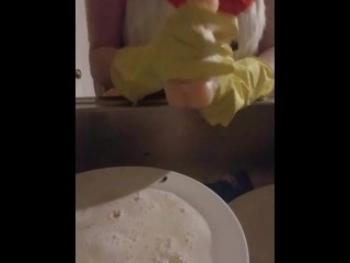 JOI latex gloves/costume fetish/petite blonde washes dishes