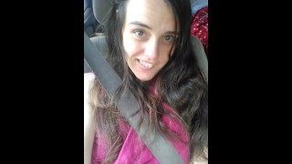 Horny Public Passenger Seat Solo Girl Car Flashing Play! Excited Hairy Pussy Slut Exhibitionist