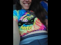 Public Masturbation Car Play! Hairy Hippie Slut Gym Pants Tie Dye Flashes PinkMoonLust on ONLYFANS! 