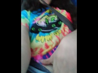 Public Masturbation Car Play! Hairy Hippie SlutGym Pants Tie Dye Flashes PinkMoonLust on_ONLYFANS!