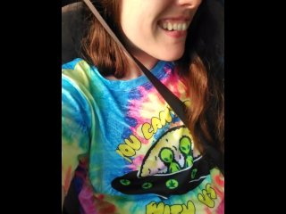 PinkMoonLust from_ONLYFANS Is Hippie Slut in Passenger Seat of Car Showing HAIRY Pussy inPublic