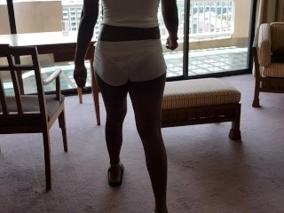 Thick Booty Hot Latina in Seethrough Micro Shorts POV - Hotel Balcony