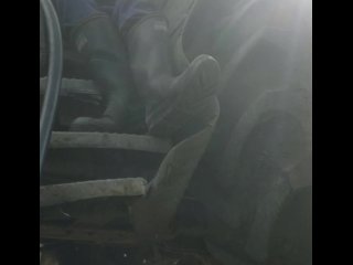 Shaved Hunk In Gumboots Sits Down And Works Out A Hot Load On Tractor Steps