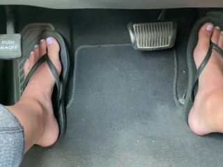 Cute Feet Driving in Flip_Flop SandalsPedal Pumping