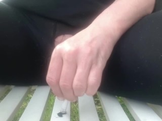 Smoking cigarette in black pantyhose outside make hole for my_clit and turn off cigaret by my_Pee