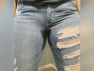 Desperate wetting peeing all over in my tight jeans