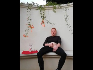 Straight Ginger Man Strokes his Big Dick_in the Backyard withNeighbors Outside!