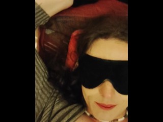 cute sissy cd femboy, blindfolded, handcuffed, sucking dick and getting fucked by older guy