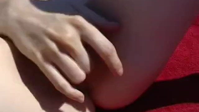 Petting my shaved pussy outdoors 15