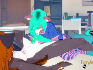 Furry Yiff Hentai - Grey Fox x Dog Sex in a_Bedroom - 3D Furry_Hentai