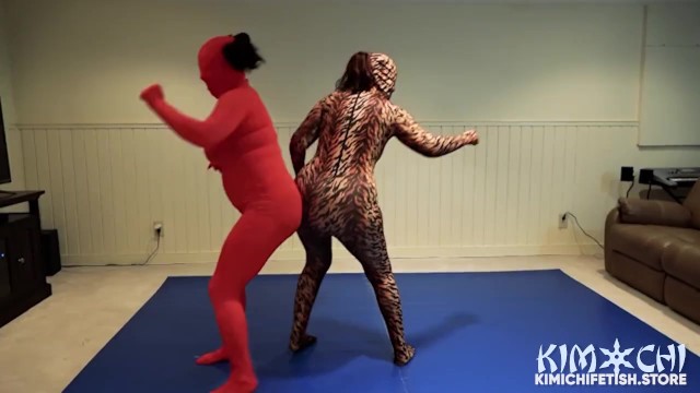 Zentai Butt Off with Lyric Layne and Domina Katarina - Fantasy Butt Wrestling Bondage Tickling