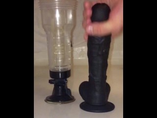 (custom video, edited) Horny married guy plays_with fleshlight & Cums on dildo & sucks clean.