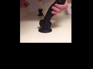 (custom video, edited) Horny_married guy plays with fleshlight & Cums on dildo &sucks clean.
