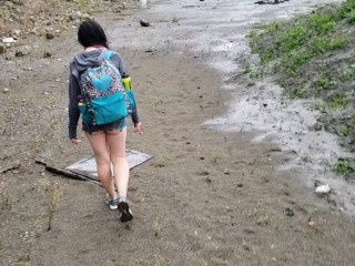 Nerdy School Girl Plays In TheRainy Day Piss Puddles
