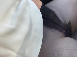 Squirting MILF can'twait. Rips stockings to fuck herself on the way home.