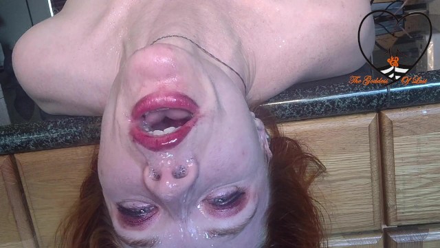 Pretty Redhead sloppy throatfuck on kitchen counter TRAILER - TheGoddessOfLust 37
