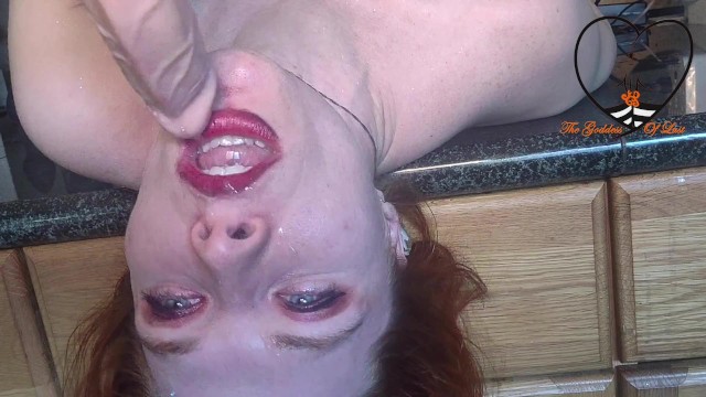 Pretty Redhead sloppy throatfuck on kitchen counter TRAILER - TheGoddessOfLust 3