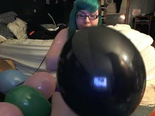 Chubby Teen Blowing And Popping Balloons
