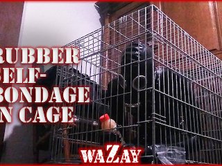 Rubber Selfbondage In Cage
