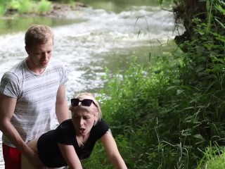 A slut Girl in Beautiful Nature has her Mouth Fullof Sperm and is Happy / free