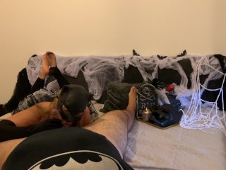Catwoman revives Batman with hot_fuck and great blowjob with facial creampie during Halloween_GLOVES