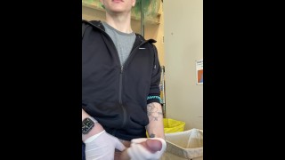 Jerking off at work AT THE COUNTER!! with risky cumshot