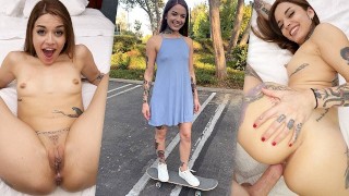 Tattooed Skater Girl Vanessa Vega in Skateboarding and Squirting in Public