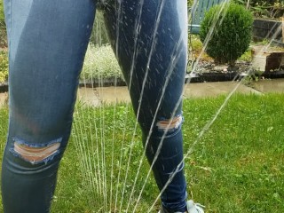 Wetting My Jeans Into sockless Shoesthen soaking in_the sprinkler