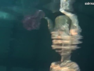 Dressed underwater beauty Bulava_Lozhkova swimming_naked
