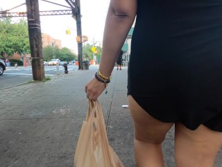 Wife in_mini skirt with no panties flashing in public at supermarket