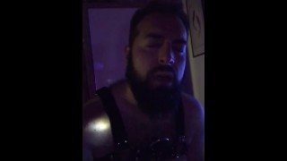 Horny During A Party Orgy A Big Italian Bearded Bear With A Harness Put Dildo In His Ass For The First Time