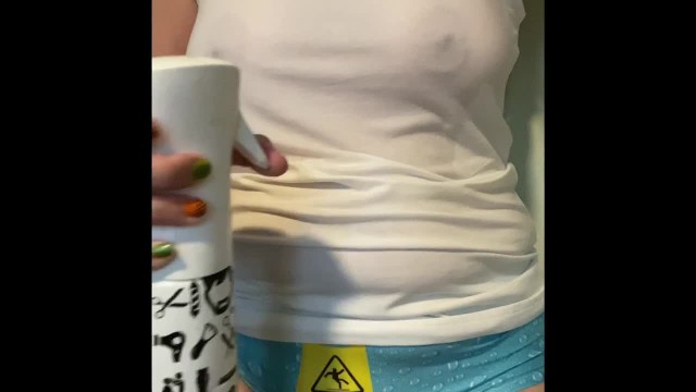 Spraying my BIG TITS with water 9