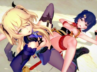 genshin impact xiangling and fischl lesbian sex 3d