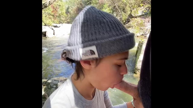 Hiker girl teases, sucks, and fucks by river 9