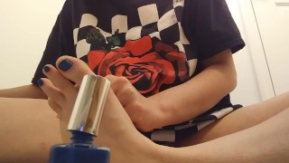 Painting My Toenails Blue and Flashing My Pussy 